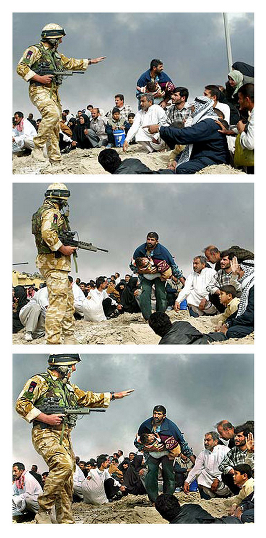 ۳۱ مارس ۲۰۱۳، لس آنجلس تایمز عکسی مغایر با سیاست‌های روزنامه در صفحه یک خود منتشر کرد.موضوع اصلی عکس سربازی بریتانیایی‌ست که از شهروندان عراقی حومه‌ی بصره در برابر تیراندازی عراقی‌ها محافظت می‌کند. پس از انتشار این عکس یکی از خوانندگان متوجه شد که تعدادی از شهروندان که در پس‌زمینه دیده می‌شوند دوبار حضور دارند. ‌Brian Walski تلفنی از عراق تصدیق کرد که که از کامپیوتر خود برای ترکیب دو عکس استفاده کرده از لحظاتی متفاوت برای بهبود ترکیب‌بندی استفاده کرده است. (عکس سوم تصویر تحریف‌شده است.) سیاست تایمز تغییر در محتوای عکس‌های خبری را ممنوع کرده است. به دلیل نقص قوانین آقای والسکی از کار برکنار شد.</p>


<p>